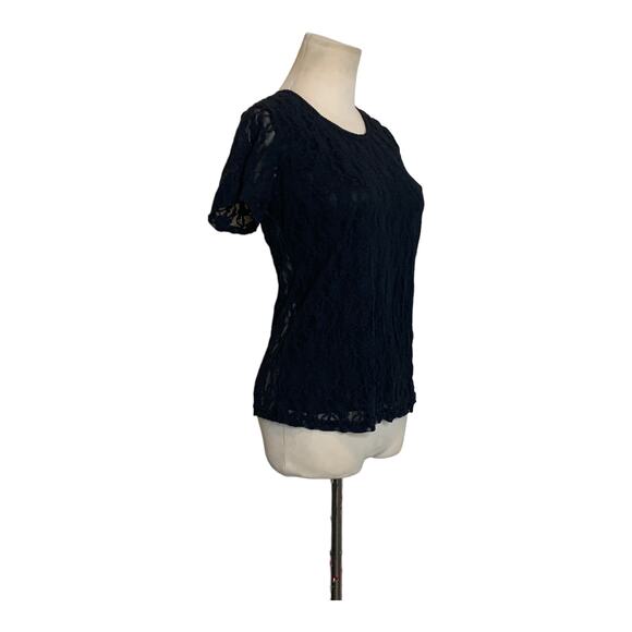 Cinema Ed Oile black short sleeves back lace top size small - Picture 8 of 9